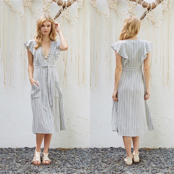 Lost + Wander Kika Tie Waist Striped Midi Dress - Picture 2 of 8